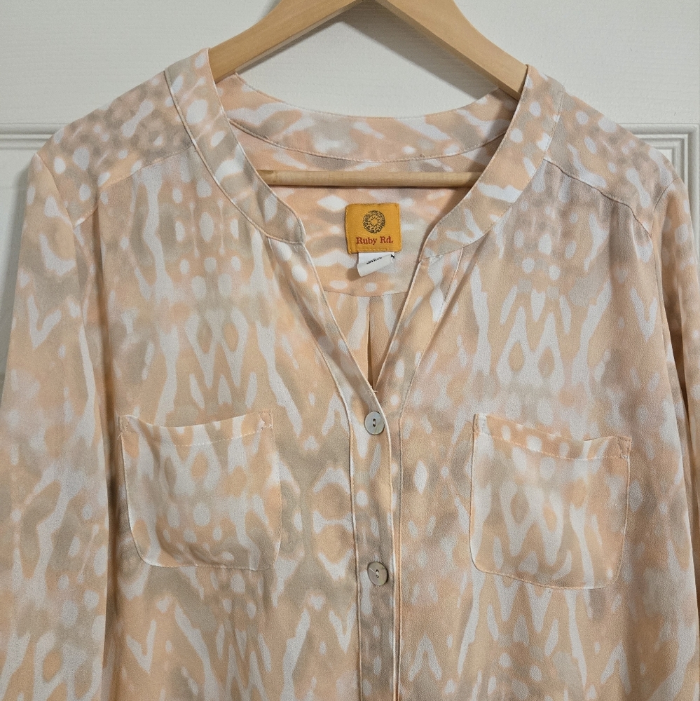 Ruby Road Peach Button Front Blouse Size 16 - image 4